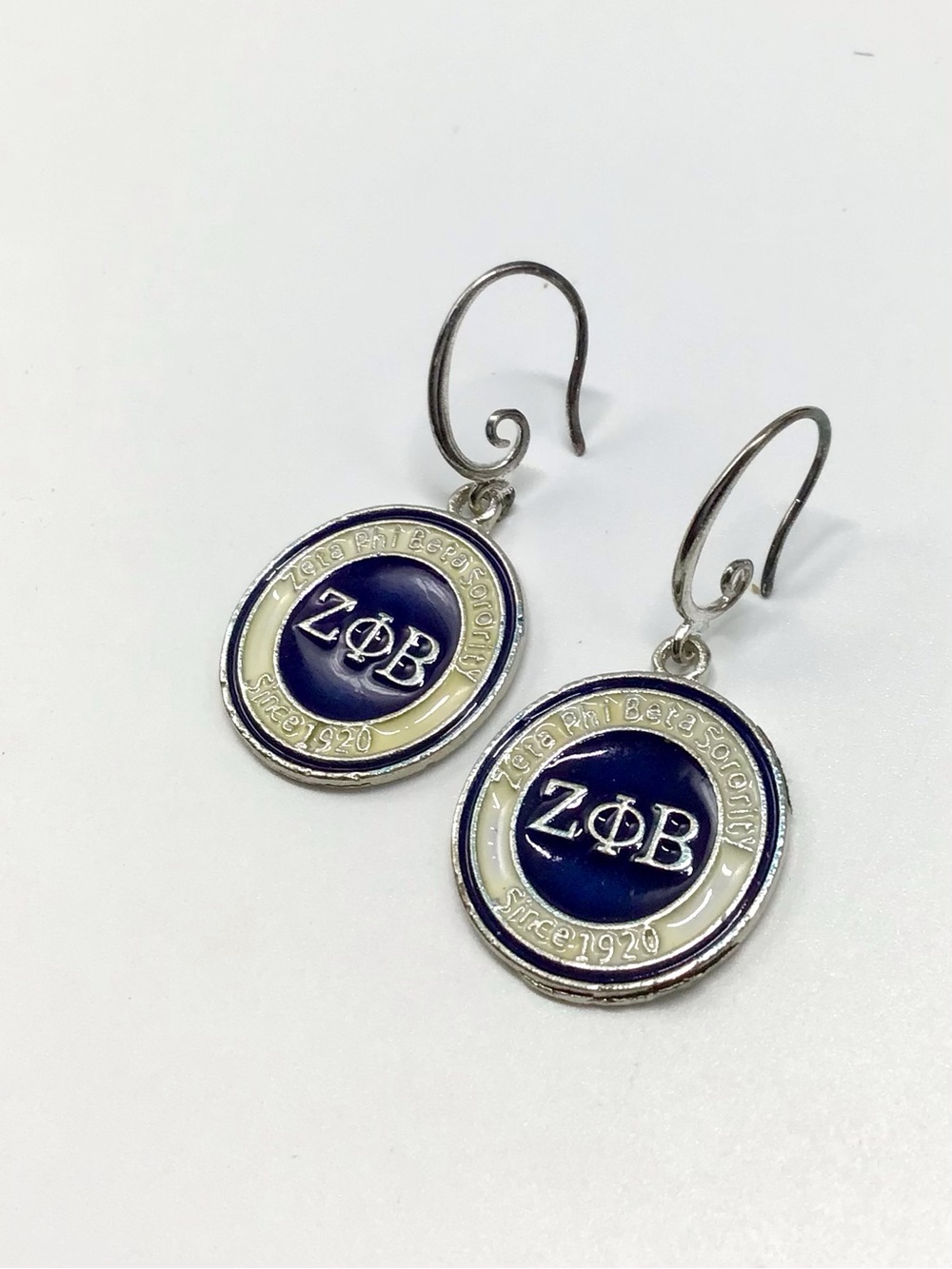 Zeta Phi Beta Blue & White Enamel Dangle Earrings